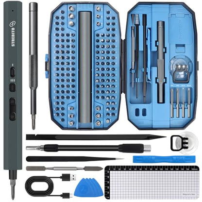 STREBITO Mini Electric Screwdriver Set 155 in 1, Small Electric Screwdriver | 140 S2 Magnetic Bits, 3 Torque Settings, 650mAh Battery, Precision Electric Screwdriver Kit for Computer Laptop RC Electronic - color: Blue
