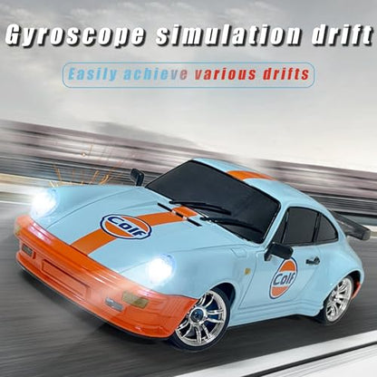 FLYCOLOR LD1898 1/18 RC Drift Car GTR R34 2.4GHz RWD with Gyroscope on-Road Alloy Body Shell Racing Cars Radio Control (Blue-Orange) - color: Blue-orange