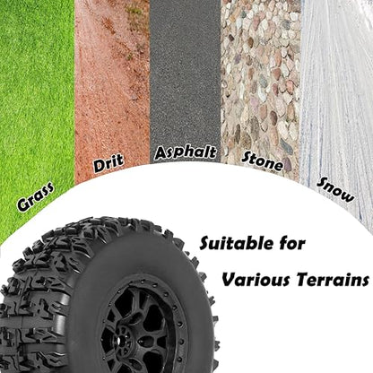 RC Station 12mm Hex RC Wheels and Tires 4PCS 1/10 Scale RC Short Course Truck for 4x4 2WD Traxxas Slash Preglued