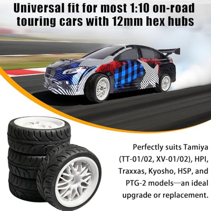 OD 2.55" On Road Rubber Tires Plastic Wheel Rims 12mm Hex Hub Compatible with MJX HSP Tamiya HPI Kyosho Traxxas Sakura Redcat WLtoys 1/10 RC On-Road Racing Touring Car (White) - style: B-White