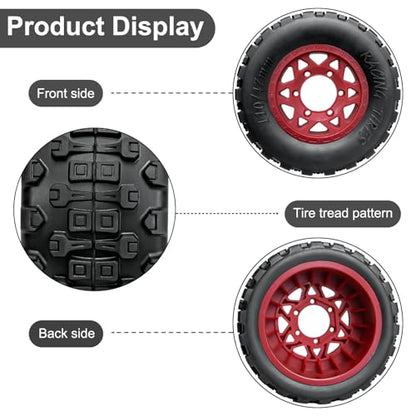 LRFHL 1/10 RC Short Course Truck Tires with 12mm 14mm 17mm Hex, 4PCS | Pre-Glued, RC Off-Road Short Truck Tires, for 1/8 1/10 Arrma Senton Traxxas Slash 2WD Axial Losi Redcat - color: Black Tires+ Red Wheels