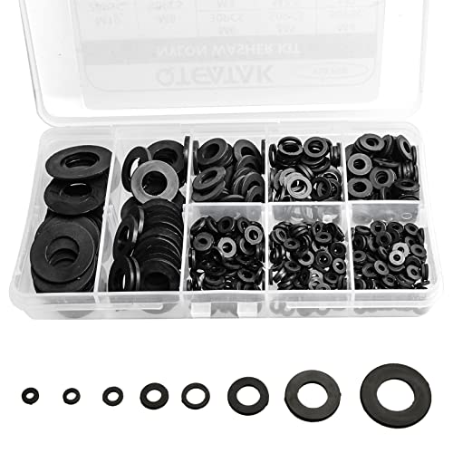 510 Pcs Black Nylon Flat Washer Assortment Kit for Electrical Connections on Household & Commercial Appliances, (M2 M2.5 M3 M4 M5 M6 M8 M10)