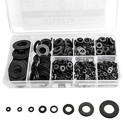 510 Pcs Black Nylon Flat Washer Assortment Kit | Suitable for Electrical Connections on Household and Commercial Appliances (M2 M2.5 M3 M4 M5 M6 M8 M10)