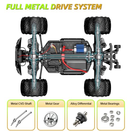 Brushless RC Cars, 1/14 RC Truck, 55km/h High Speed Remote Control Truck | 4X4 Off-Road, IPX4 Waterproof, 2.4GHz Transmitter, 2S/3S LiPo Compatible, Two Batteries 2000mAh