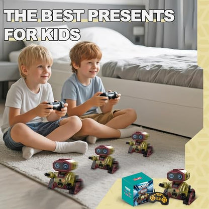 Interactive Smart Robot Toys, Rechargeable Remote Control Emo Robot, Gold | Learning Gesture Sensing, Auto-Demonstration, Music and Dance, Shining LED Eyes, Birthday Gift for Kids - color: 103 Gold