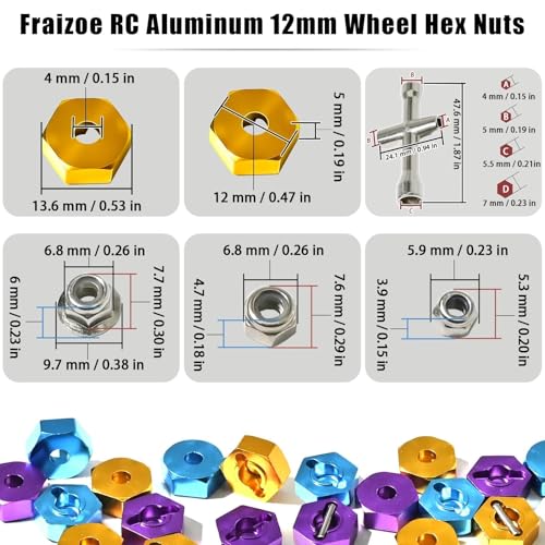 Aluminum 12mm Hex Wheel Hub with Flange M4 Nylon Lock Nut Cross Hex Wrench & M3 M4 Nylon Locknut for Traxxas Slash, Stampede Hsp Redcat Rc4wd Tamiya Axial SCX10 WLtoy 1/10 RC Car Truck Crawler Buggy - color: Gold