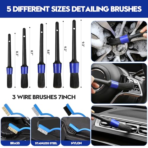 Qydipclin 38Pcs Car Detailing Kit, Car Detailing Brush Set, Car Wash Cleaning Kit, Car Detailing Brushes, Professional Car Care Kit for Interior Exterior Wheels, Blue - size: 38pcs