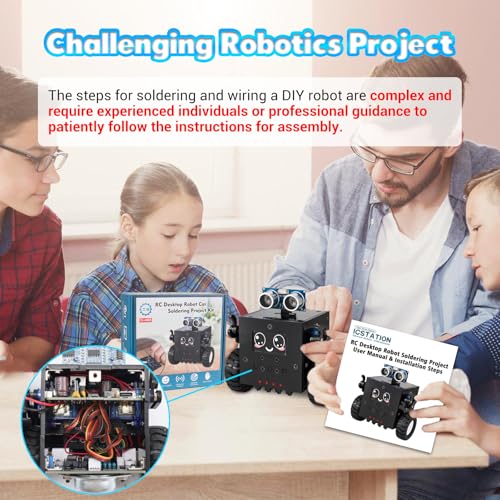 DIY Robot Kit Soldering Project, ICSTATION Robot Car Soldering Practice Kit with Time & Expressions Display STEM Science Kits for Back to School Students Adults Ages 15+ Experiment Education