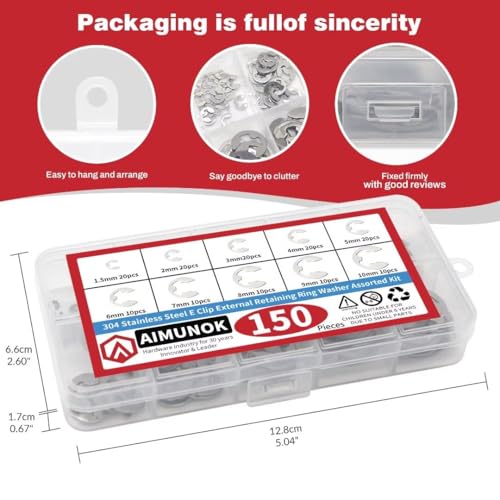 150Pcs E-Clip External Retaining Rings Snap Rings Assortment Set, 304 Stainless Steel C-Clip Kit, 10 SAE Sizes Circlip Snap Rings M1.5- M10 - size: 150pcs C-clip stainless steels
