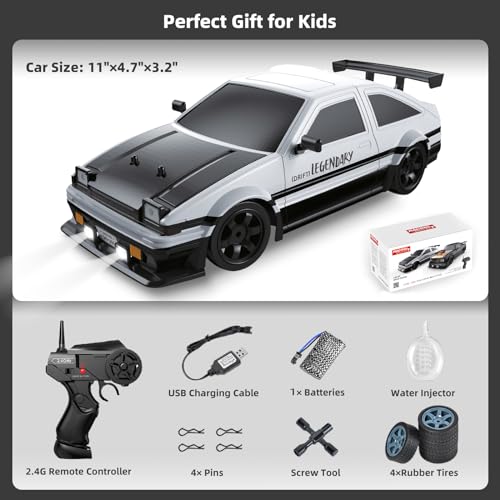 RC Drift Car Drifting RC Car for Adults, 1/16 2.4GHz 4WD Remote Control Cars with Smoke LED Lights and Drifting Tires Toy Cars for Boys Kids - color: White