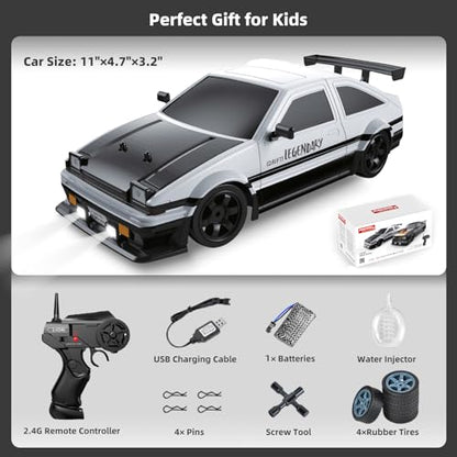 RC Drift Car Drifting RC Car for Adults, 1/16 2.4GHz 4WD Remote Control Cars with Smoke LED Lights and Drifting Tires Toy Cars for Boys Kids - color: White