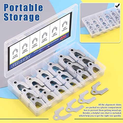 Glarks 144Pcs 1/16" 1/64" 1/32" 1/8" Universal Body Shim Assortment Kit, 4 Size Universal Auto Alignment Body Shim for Adjusting Body Parts or Camber Alignment