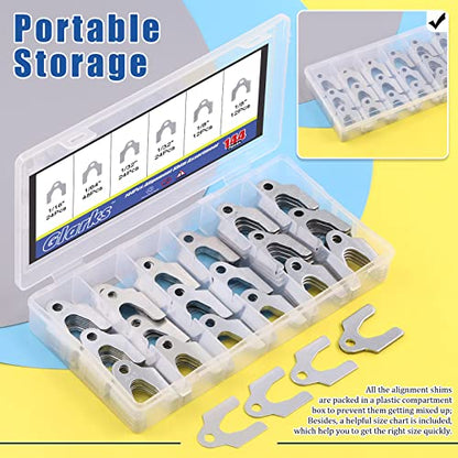 Glarks 144Pcs 1/16" 1/64" 1/32" 1/8" Universal Body Shim Assortment Kit, 4 Size Universal Auto Alignment Body Shim for Adjusting Body Parts or Camber Alignment