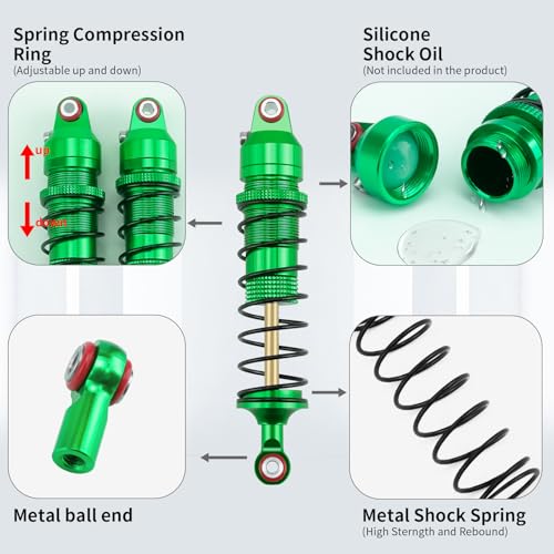 89mm Threaded Damper for Tra-xxas 1:16 Mini Maxx 4WD XRT VXL-3S | Monster Truck Upgrades Green Aluminum 7075 Alloy Adjustable Spring Shock Absorber - color: Green