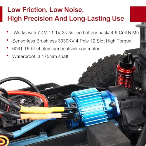 HobbyPark 540 Brushless Motor 3.175mm Shaft 3930KV w/Heatsink fit 2S 3S Lipo Battery for 1/10 Scale RC Cars Off Road Buggy On Road fit Traxxas Arrma Axial Redcat Losi ECX