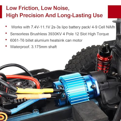 HobbyPark 540 Brushless Motor 3.175mm Shaft 3930KV w/Heatsink fit 2S 3S Lipo Battery for 1/10 Scale RC Cars Off Road Buggy On Road fit Traxxas Arrma Axial Redcat Losi ECX