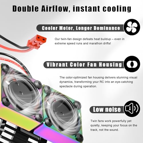 RC 30mm 28000 RPM Dual Cooling Fans Motor Heatsink Fan for 1/8 1/10 RC Car 540 550 3650 3660 3665 3670 Brushless Motor (Black)