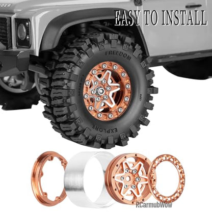 1.3 Beadlock Aluminum Alloy Wheels Rims & Tires Set with Foam Inserts for 1/18 TRX4M Ascent-18 1/24 SCX24 FCX24 RC Crawler Upgrade Parts,RCarmubWow 1.3 rc Wheels and Tires,4pcs,Brown - color: Brown(4pcs)