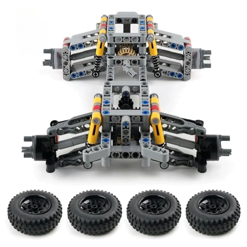 DIY MOC 4WD RC Car Chassis Kit with Independent Suspension System, Differential Gear, Steering Axle and Wheels for Crawler Building, Technical Construction Set for Adults & Teens (Full Set)