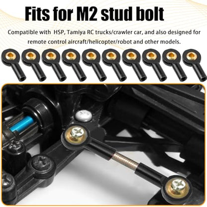 10PCS M2 Tie Rod End Ball Joint Aluminum Ball Head Holder 2mm Steering Linkage Head Joint 15mm Upgrade Parts Compatible with HSP Tamiya Mini 4WD RC Car Truck Crawler/Boat/Airplane Models - color: Black