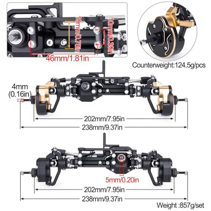  Front Rear Portal Axle Set CNC Aluminum & Brass 4WS Axles for 1/10 RC Crawler Axial Capra 1.9 UTB Cheater Rigs LCG Chassis Upgrade Parts (Black Front Rear Kit) - color: Black Front Rear Kit