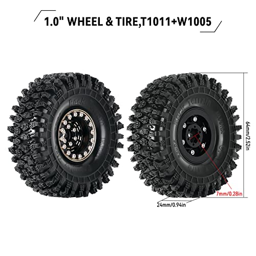 INJORA 1.0 Brass Beadlock Wheel and Tires for 1/18 TRX4M 1/24 SCX24 FCX24