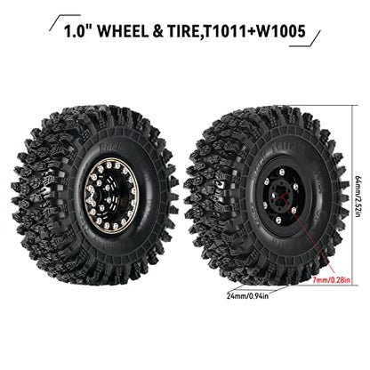 INJORA 1.0 Brass Beadlock Wheel and Tires for 1/18 TRX4M 1/24 SCX24 FCX24