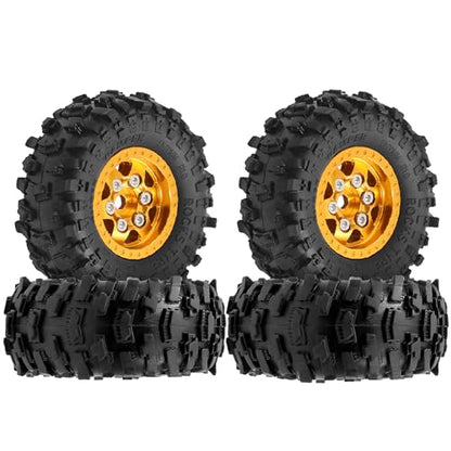 1.0"RC Aluminum Beadlock Wheel and Crawler Tires set OD 51mm (w/Foam Inserts Fit) 7mm Hex for 1/18 1/24 RC Crawler car Axial 90081 AX24 FCX24M FMS SCX24 R310