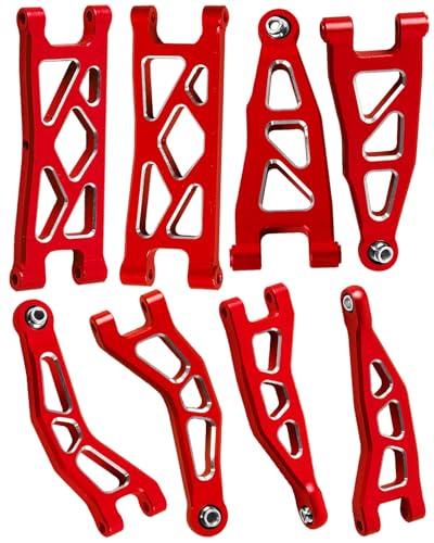Aluminum Front Rear A Arms Upgrades Part for 1/18 Granite Grom Mega 380 Brushed 4x4 Monster Truck RTR,Alloy Front Rear Suspension A Arms Hops Up,8PCS,Red - color: Red(8pcs)
