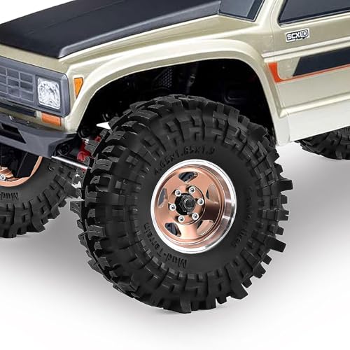 1.9" Pre-Assembled Beadlock Wheels and Tires 118mm (4.65in) for SCX10 TRX4 1/10 RC Crawlers – Aluminum Rims, Soft Rubber Tires with Foam Inserts, Easy-Install Upgrade Parts (Bronze) - color: bronze