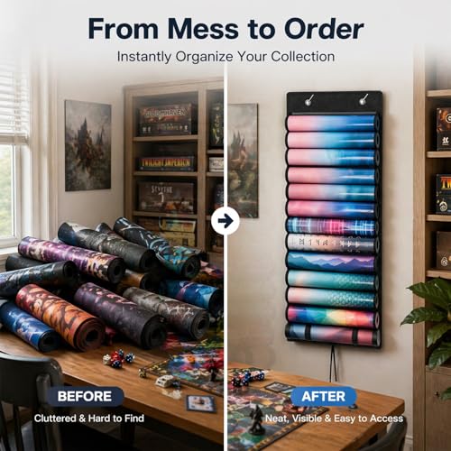 Playmat Tube Storage Bag - Portable Hangable Door Organizer Clear Slots Fits for 13 Card Game Storage Playmats Case for TCG/RPG Game Mat (13 Tubes)