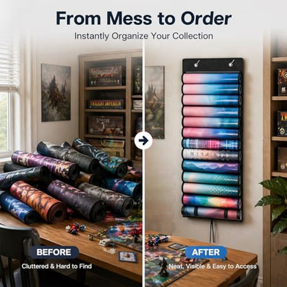 Playmat Tube Storage Bag - Portable Hangable Door Organizer Clear Slots Fits for 13 Card Game Storage Playmats Case for TCG/RPG Game Mat (13 Tubes)