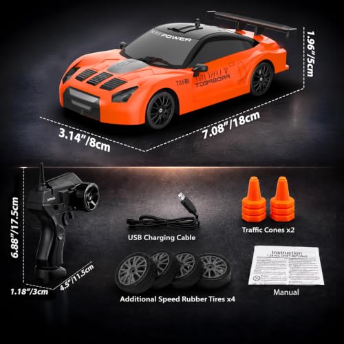 Remote Control Car RC Drift Car 2.4GHz 1:24 Scale 4WD 15KM/H High Speed Model Vehicle with LED Lights Drifting Tire Racing Sport Toy Car for Adults Boys Girls Kids Gift - color: I-orange