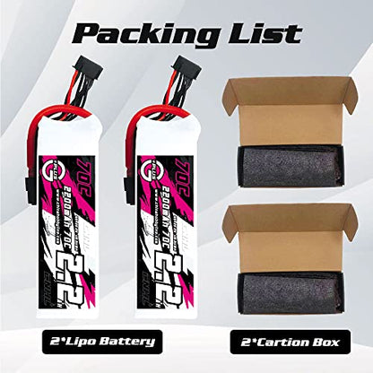 CNHL 2200mAh 6S Lipo Battery 22.2V 70C with XT60 Plug (2 Packs) | Delivers extended flight time and steady power for long-range, cinematic 5-7 inch FPV drones, helis, and 64mm EDF jets. - style: 6s 2200mah 70c lipo*2