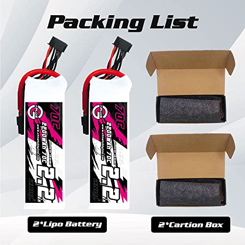 CNHL 2200mAh 6S Lipo Battery 22.2V 70C with XT60 Plug (2 Packs) | Delivers extended flight time and steady power for long-range, cinematic 5-7 inch FPV drones, helis, and 64mm EDF jets. - style: 6s 2200mah 70c lipo*2