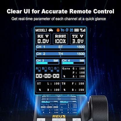 MEUS RACING ME-8A RC Transmitter 8 Channels 2.4GHz and Receiver with Coach Mode for 1/8 1/10 1/18 1/24 RC Crawler Car Boat TRX4 TRX4M SCX10 SCX24 Upgrades Parts (Black) - color: Black