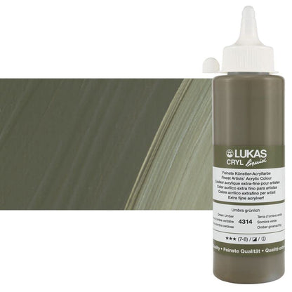 Lukas Cryl Liquid Soft Body Acrylic Paints for Painting - Professional Low Viscosity - 250 ml Bottle Green Umber - color: Green Umber