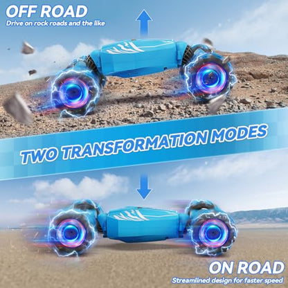 Dysaim Gesture Sensing RC Stunt Car, Cool Birthday Gifts for Boys Ages 6-12 Toys, 4WD Remote Control Car 360° Rotate Transform Drift RC Cars with Lights Music Sprayer, 2.4Ghz Hand Controlled - color: Sky Blue