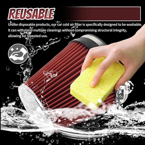 6" ID & 7" Tall Clamp-on Car Cold Air Intake Filter with High Flow,Cone Air Filter for Car Cold Airs Intake System to Improve Engine Efficiency,Washable Performance Colds Airs Filters
