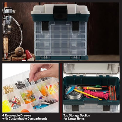 Stalwart Portable Tool Box Small Parts Organizer, Gray | With Drawers and Customizable Compartments for Hardware, Fishing Tackle Box, Beads, or Crafting Supplies - size: 10 inches (L) x 7 inches (W) x 10.5 inches (H)