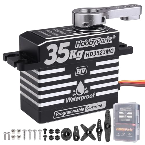 HobbyPark Waterproof 35kg High Torque Servo Motor Coreless Motor Metal Gear Digital Servo Stainless Steel Gear for RC Crawler RC Car RC Truck Buggy Bashing Basher Aluminum Case Control Angle 180°