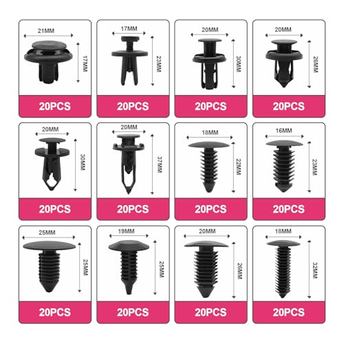 240 Pcs Bumper Clips Car Clips - 12 Most Popular Sizes Auto Push Pin Rivets Set Retainer Kit for Bumper Fender Door Trim Panel Compatible for GM Ford T0yota H0nda Chrys1er