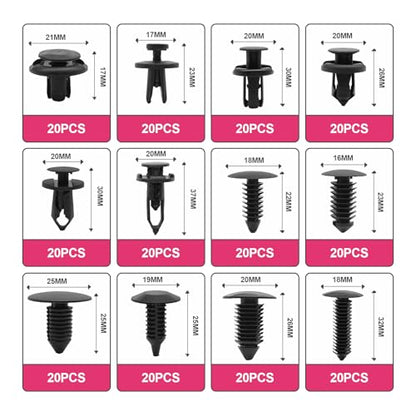 240 Pcs Bumper Clips Car Clips - 12 Most Popular Sizes Auto Push Pin Rivets Set Retainer Kit for Bumper Fender Door Trim Panel Compatible for GM Ford T0yota H0nda Chrys1er