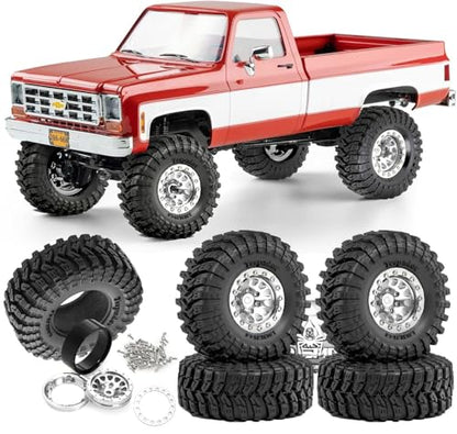 REDSPIDER•1.3 Beadlock Wheels and Tires OD 2.75'' Hex 7mm (4PCS) for 1/18 1/24 TRX4M SCX24 AX24 FCX18 FCX24 RC Crawler Car (Silvery)