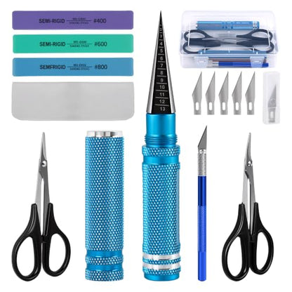 RC Car Body Reamer 0-14mm Hole Puncher Tool Kit with Curved & Straight Lexan Scissors, Hobby Knife, RC Accessories, RC Shell Mounting &Trimming Tools for Trucks & Plastic Model Building (Light Blue) - color: Light Blue