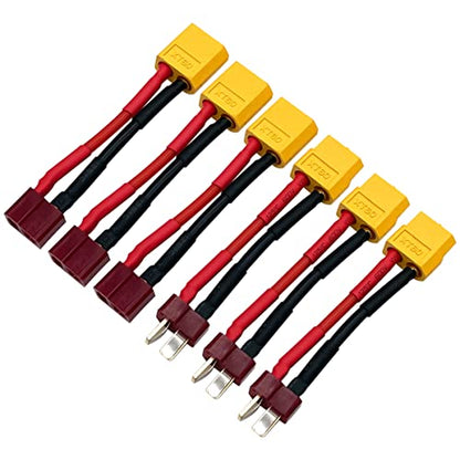 6Pcs T Plug to XT60 Male Female Plug Connector Adapter for RC Car Boat Drone LiPo NiMH Battery ESC Connector Adapters - style: T plugto XT60