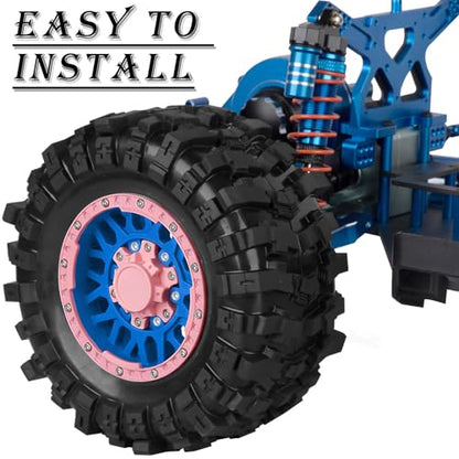 12mm/14mm/17mm RC Truck Wheel Tires for 1/10 Rustler Stampede Hoss,Granite Vorteks Big Rock,Axia 1 L0si Red cat Rc 4wd,Hard Plastic RC Truck Tires,RC Monster Truck Car Wheels,4PCS Pink - color: Pink&navy Blue
