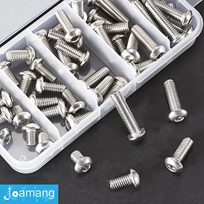 M6 x 10mm 14mm 18mm 20mm 25mm Button Head Socket Cap Screws Bolts, Stainless Steel 304, Metric Allen Hex Drive, Bright Finish, Fully Threaded, Assortment Kit 50PCS - size: Button M6x10-25 mm