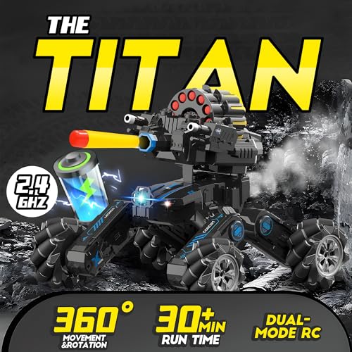 RC Tank Car with Drift, Hand Gesture Control Stunt Truck | 2.4GHz Remote Control, Hand Gesture Control Dual Mode Car, Spray, Music & LED Lights, Deformable Stunt Truck - color: Black & Soft Bullets