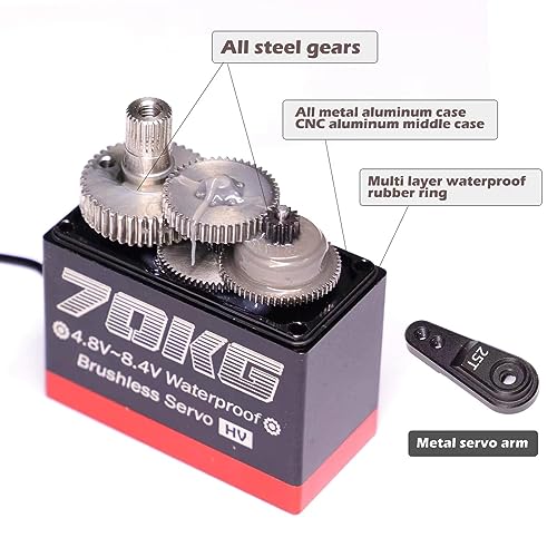 70kg Brushless Servo, High Torque Servo for 1/5，1/6, 1/8, 1/10 RC Car | Waterpoof, Standard Size, Quiet, Metal Gear Digital Servo for RC Robot/Boat - style: 270-Red